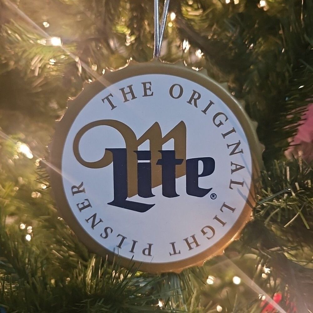 Miller Lite 5" Beer Bottle Cap Christmas Tree Holiday Ornament 5" Sign 2025